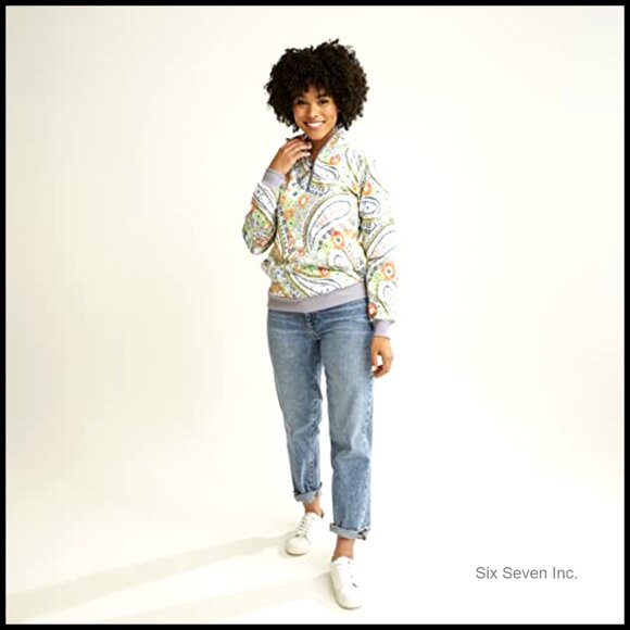 French Terry Quarter Zip Sweatshirt Oversized Chic Casual Lounge Wear With - Picture 3 of 7